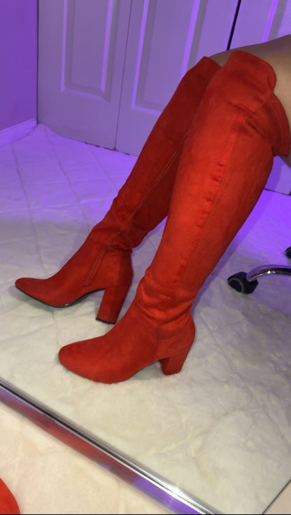 Lizeth Over Knee Boots - Suede - Red