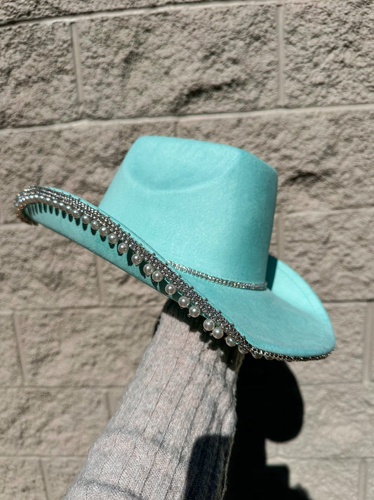 Jessica Rhinestone/Pearl Hat - Turquoise