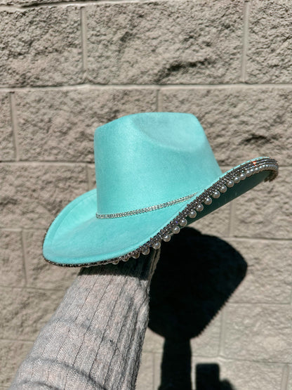 Jessica Rhinestone/Pearl Hat - Turquoise