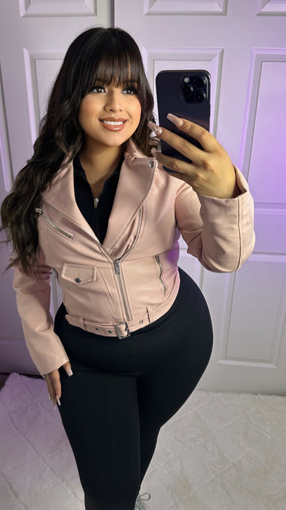 Isabelle Biker Leather Jacket - Pink