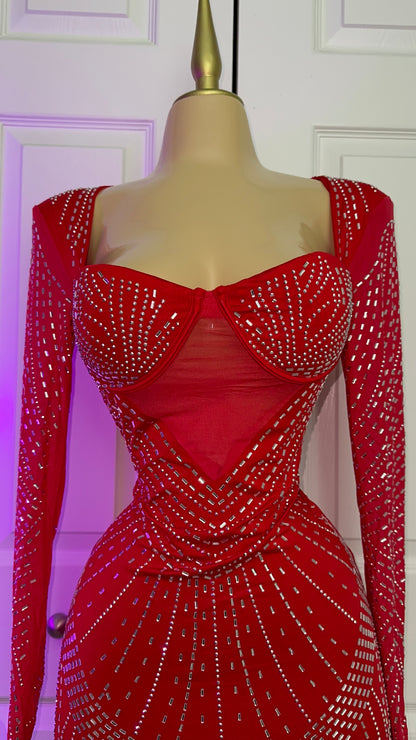 Genesis Rhinestone Dress - Red  (Plus Size Available)