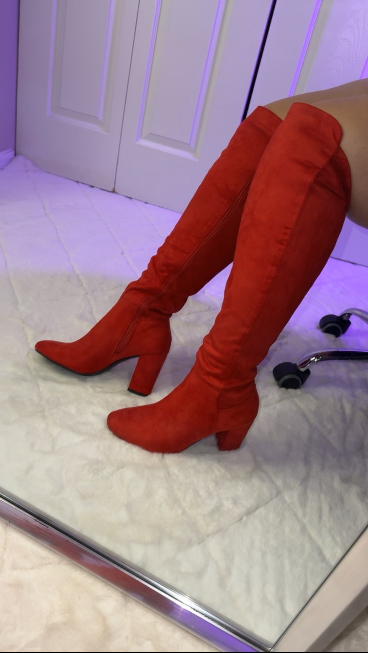 Lizeth Over Knee Boots - Suede - Red