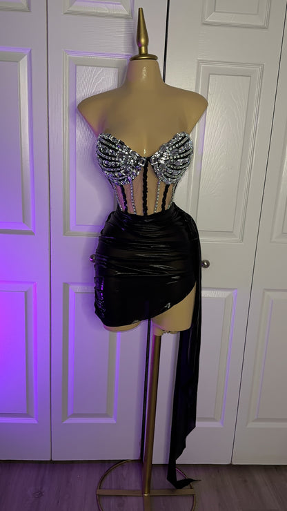 Selene Rhinestone Skirt Set - Black