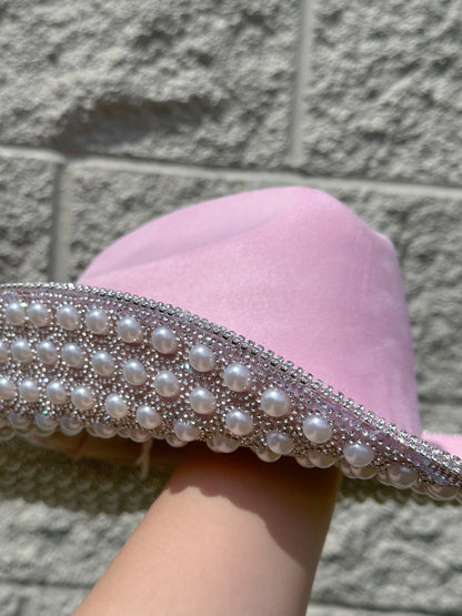 Jasmine Rhinestone/Pearl Western Hat - Pink