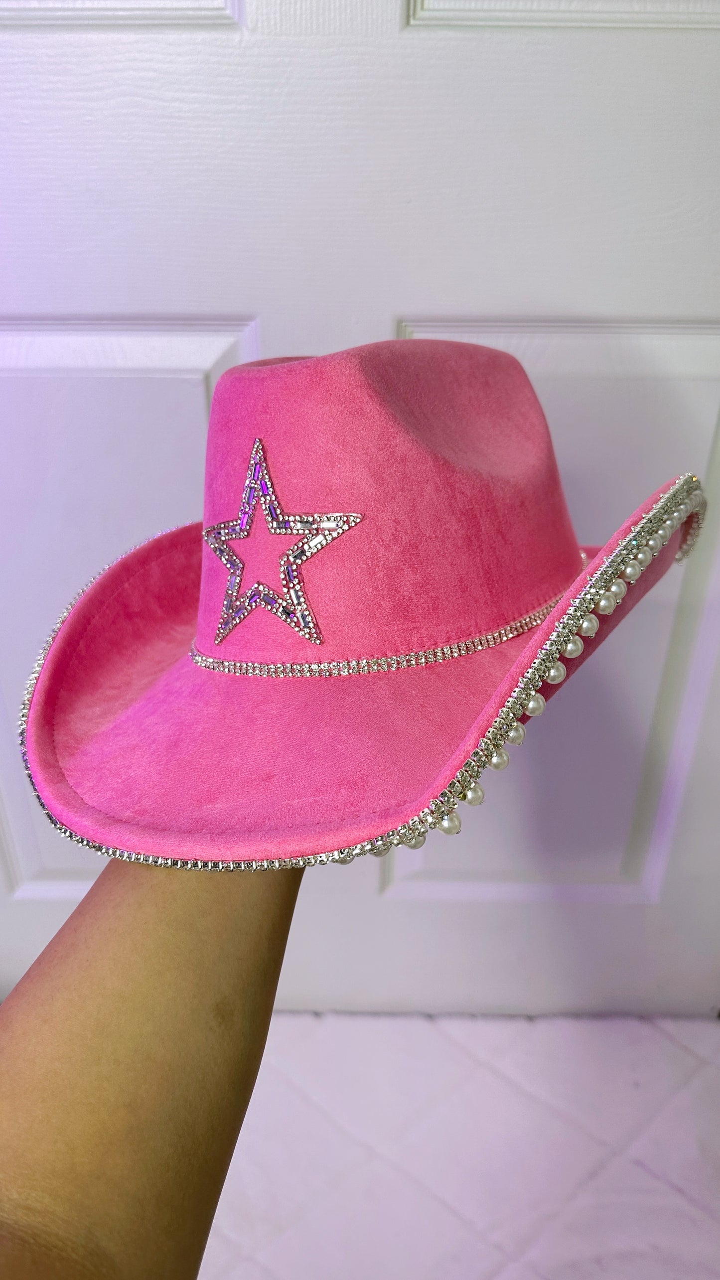 Maite Rhinestone / Pearl Hat- Pink