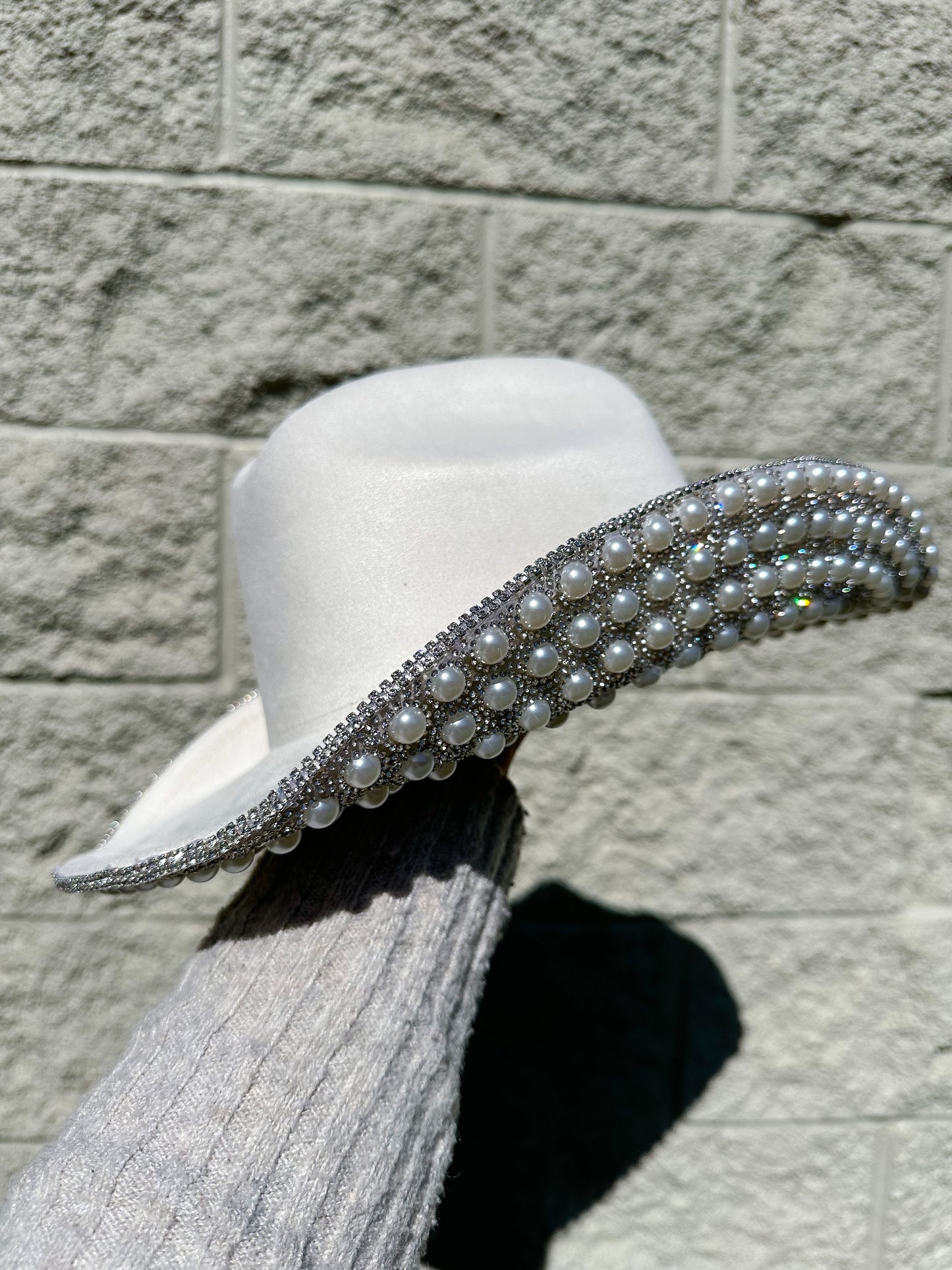 Jasmine Rhinestone/Pearl Western Hat - White
