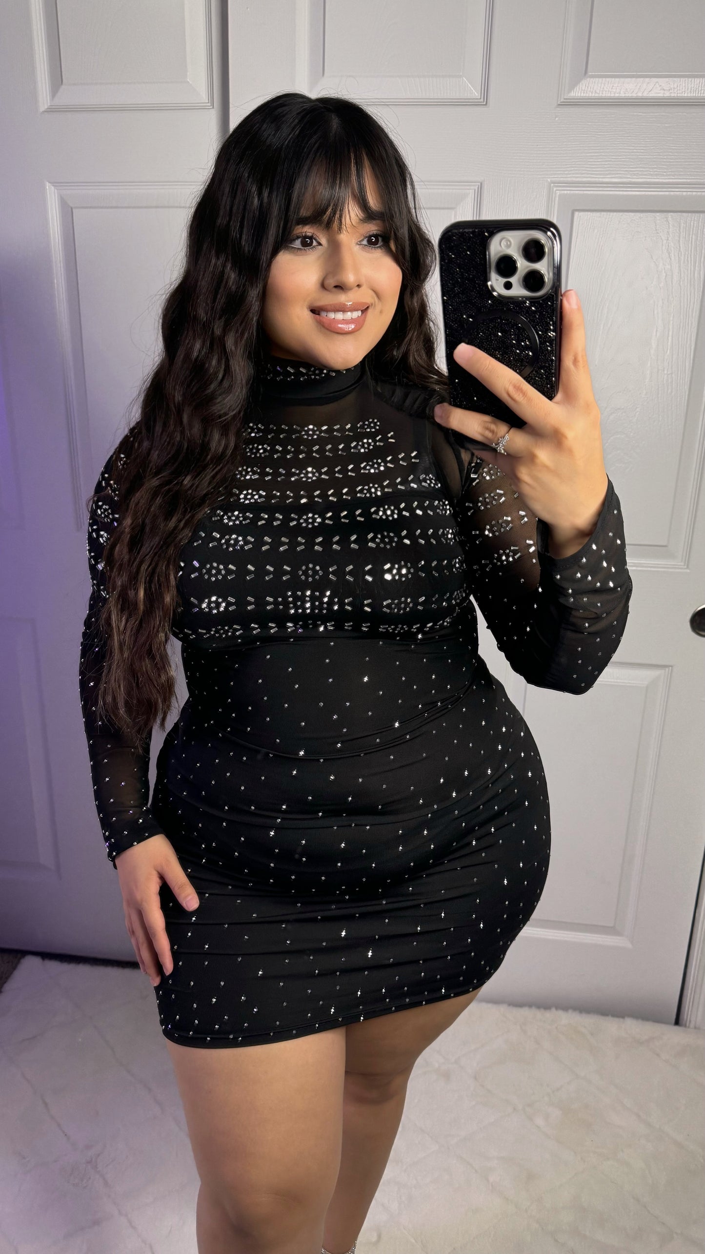 Alicia Rhinestone Dress - Black (Available In Plus Size)