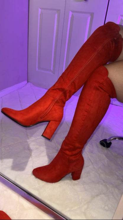 Lizeth Over Knee Boots - Suede - Red