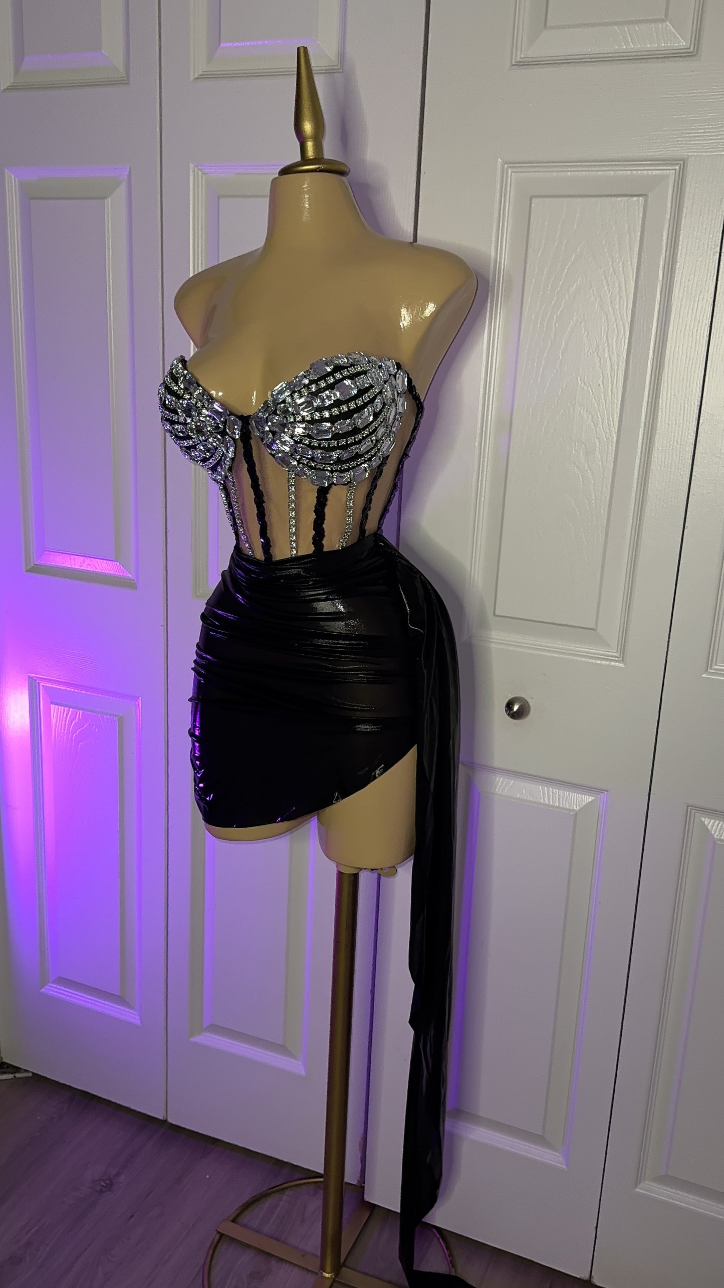 Selene Rhinestone Skirt Set - Black