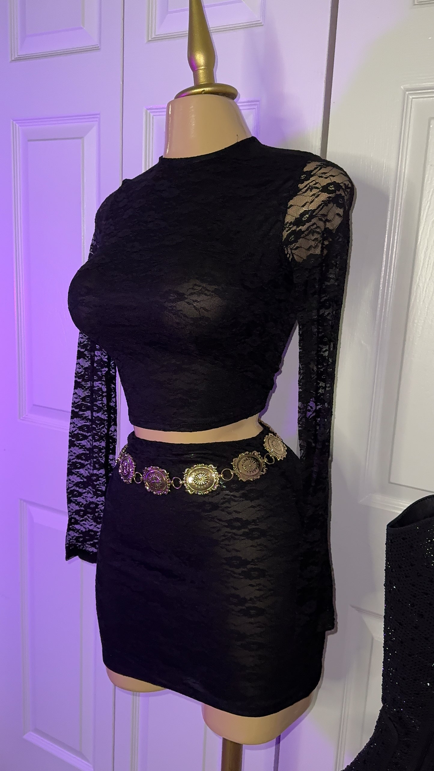 Becky Lace Skirt Set - Black