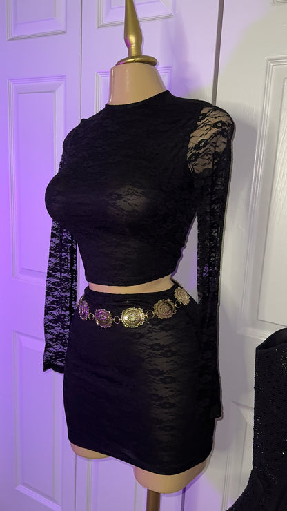 Becky Lace Skirt Set - Black