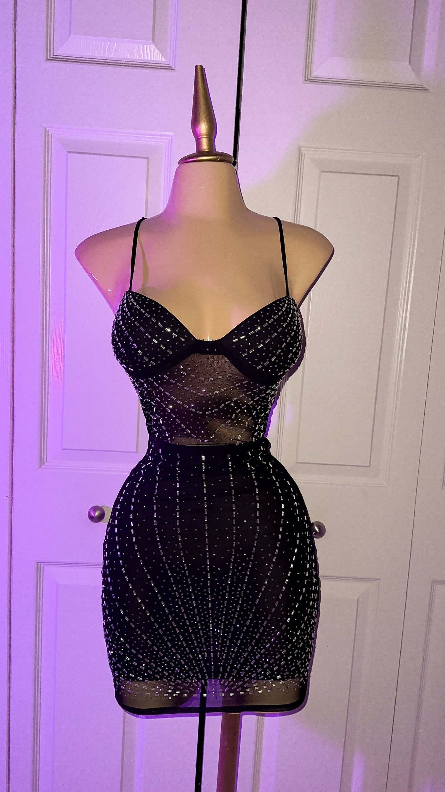 Camila Rhinestone Dress - Black