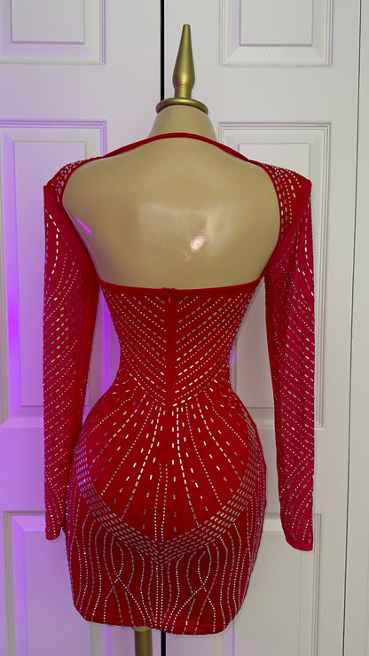 Genesis Rhinestone Dress - Red  (Plus Size Available)