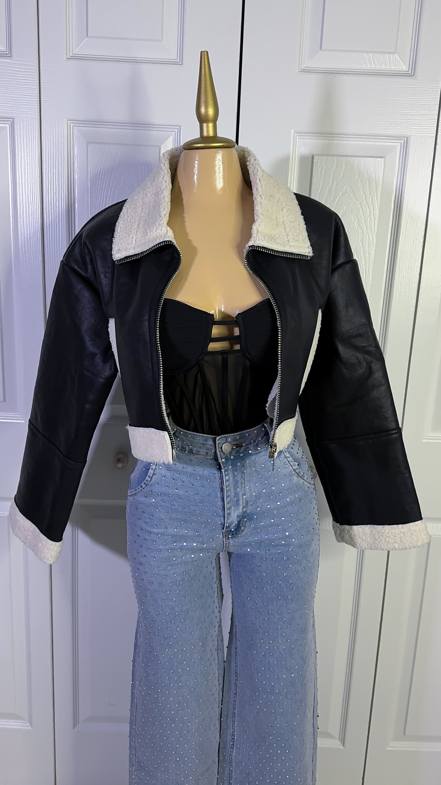 Nathalie Leather Cropped Jacket - Black