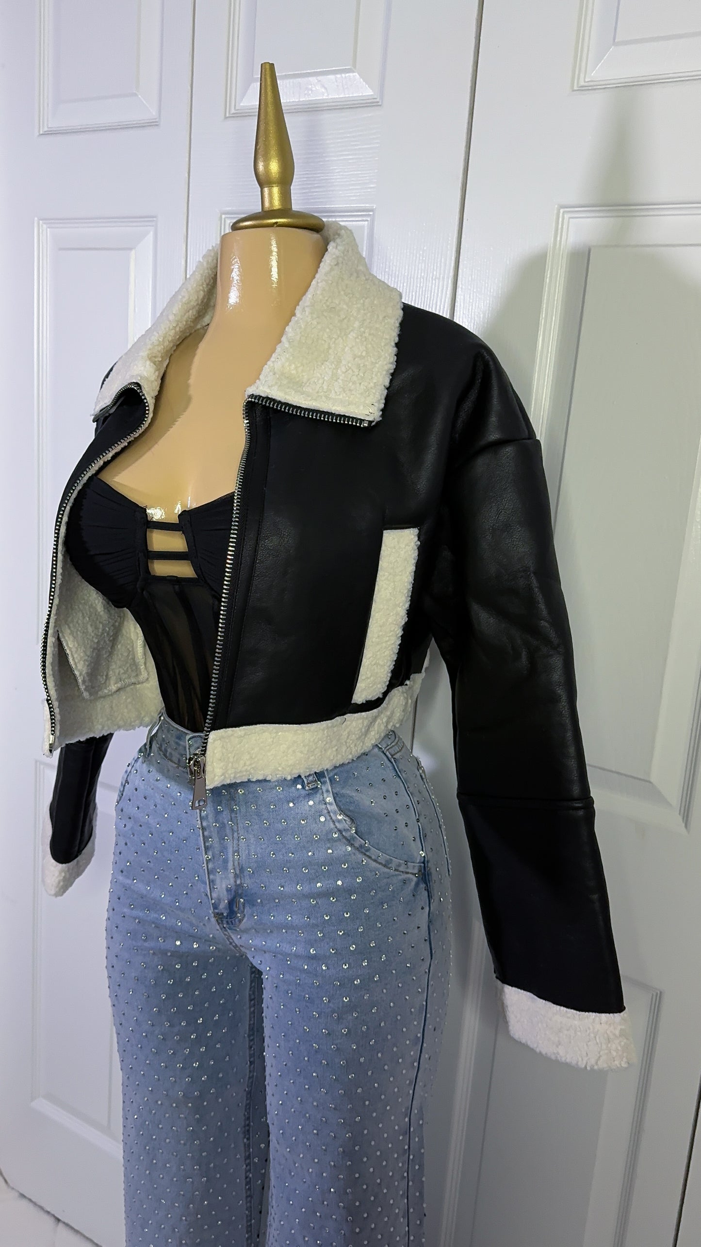 Nathalie Leather Cropped Jacket - Black