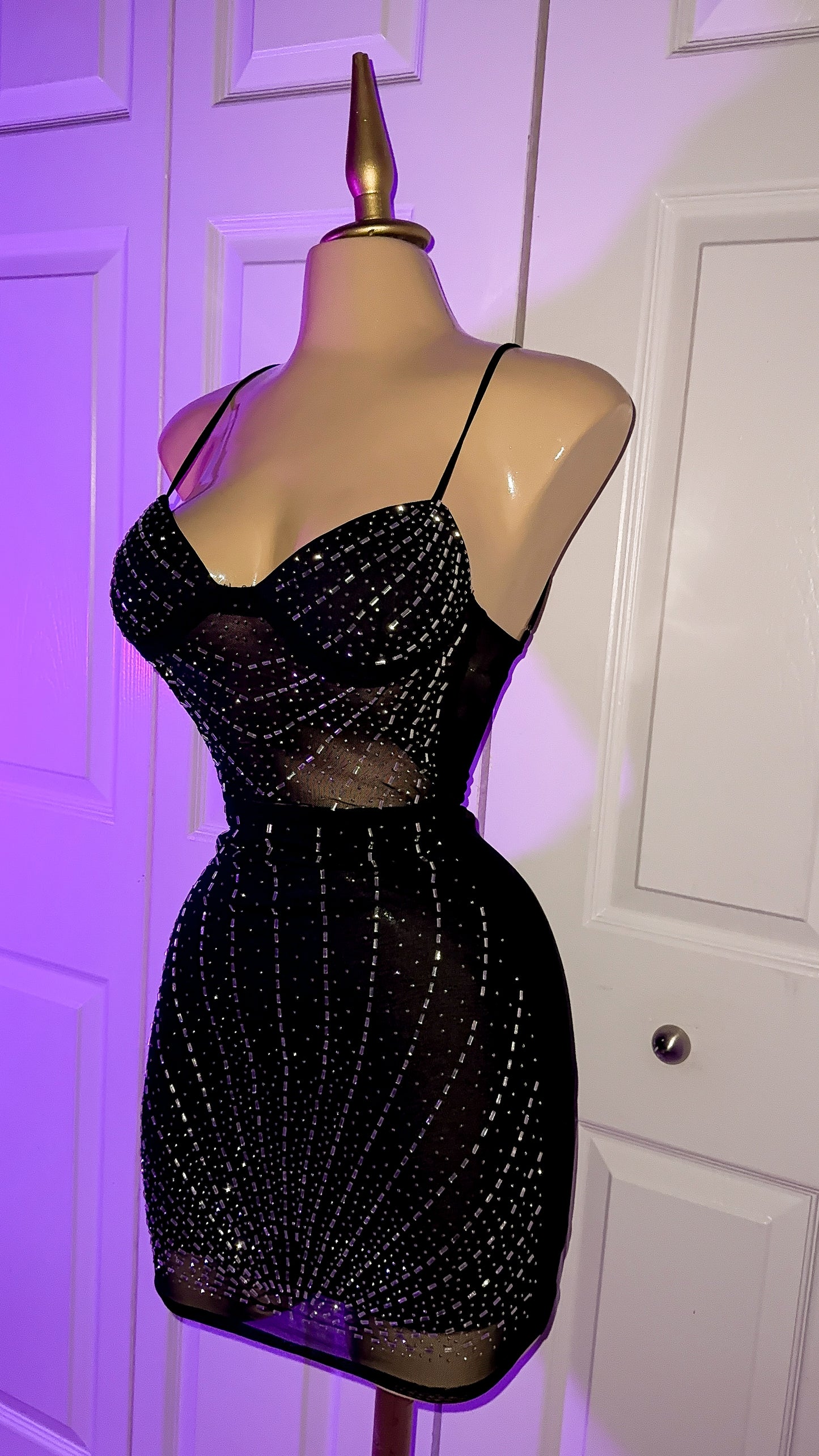 Camila Rhinestone Dress - Black