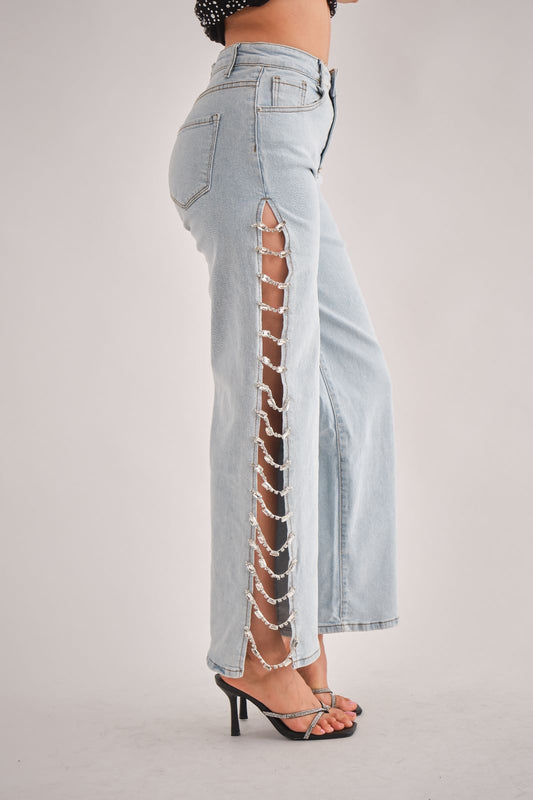 Bebecita Rhinestone Jeans - Light Denim