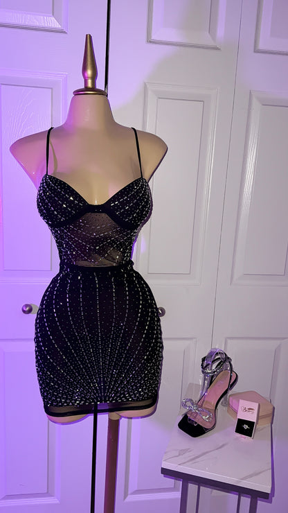 Camila Rhinestone Dress - Black