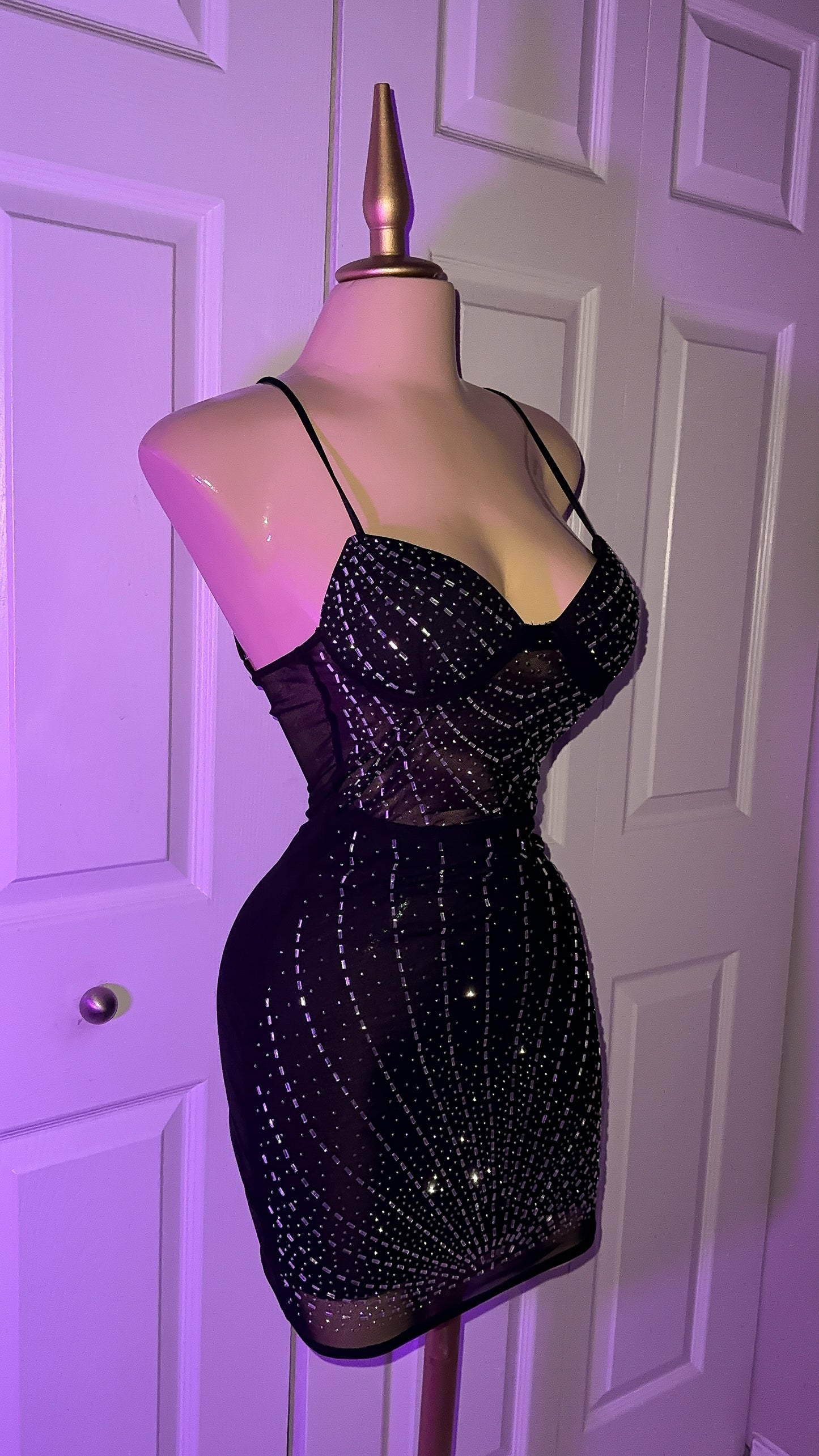 Camila Rhinestone Dress - Black