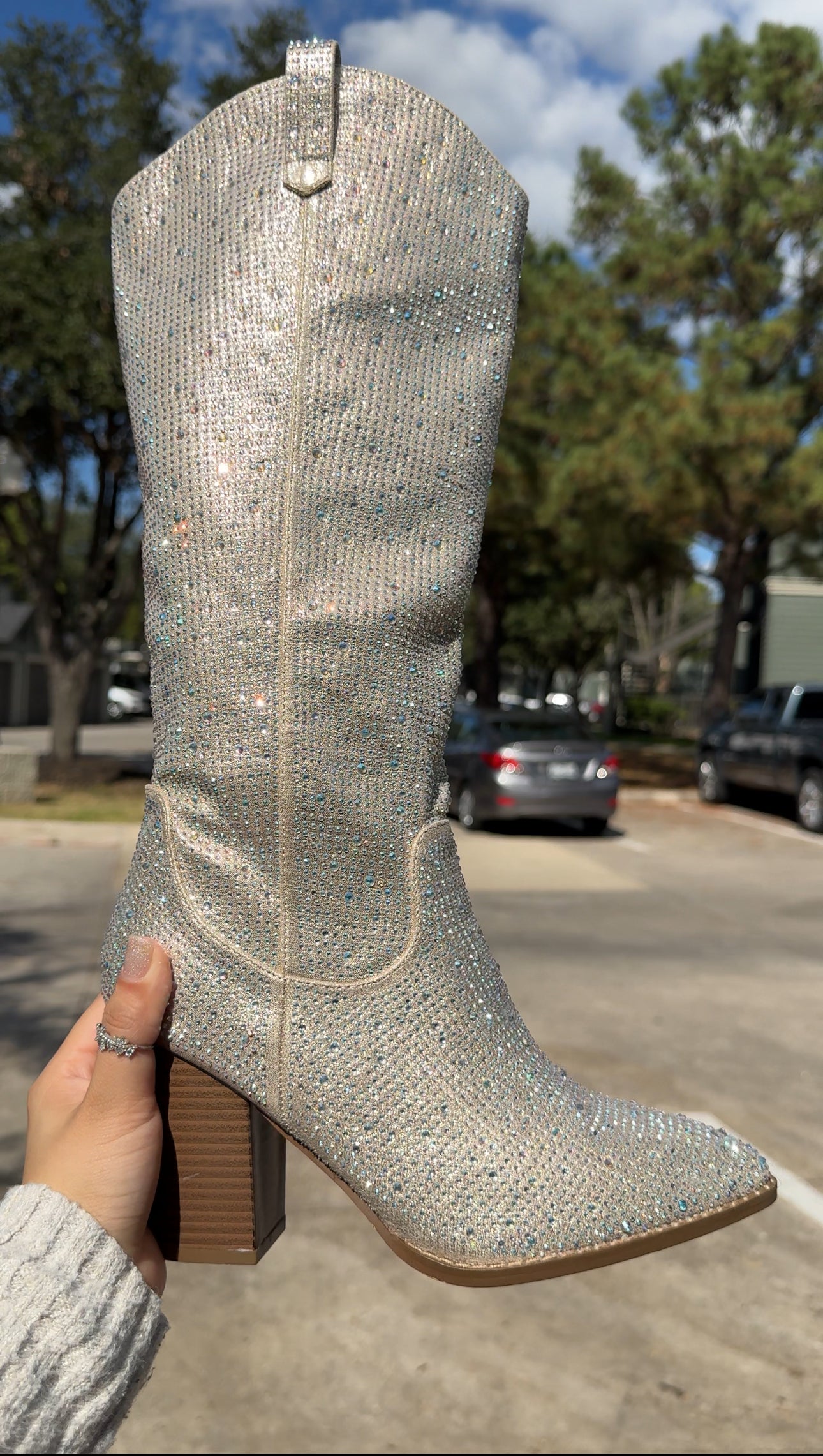 Anahi Rhinestone Western Boots - Gold