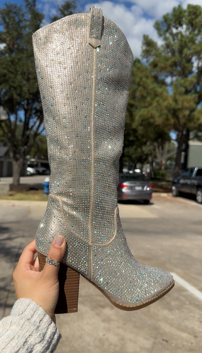 Anahi Rhinestone Western Boots - Gold