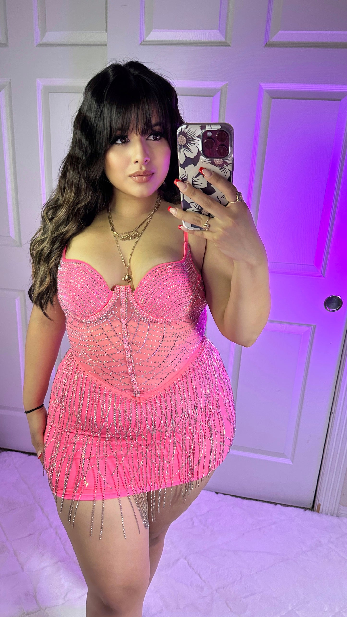 Ximena Rhinestone Dress - Pink