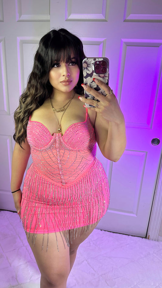 Ximena Rhinestone Dress - Pink