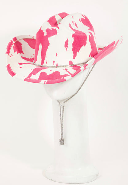 Alma Western Hat- Pink Cow Print